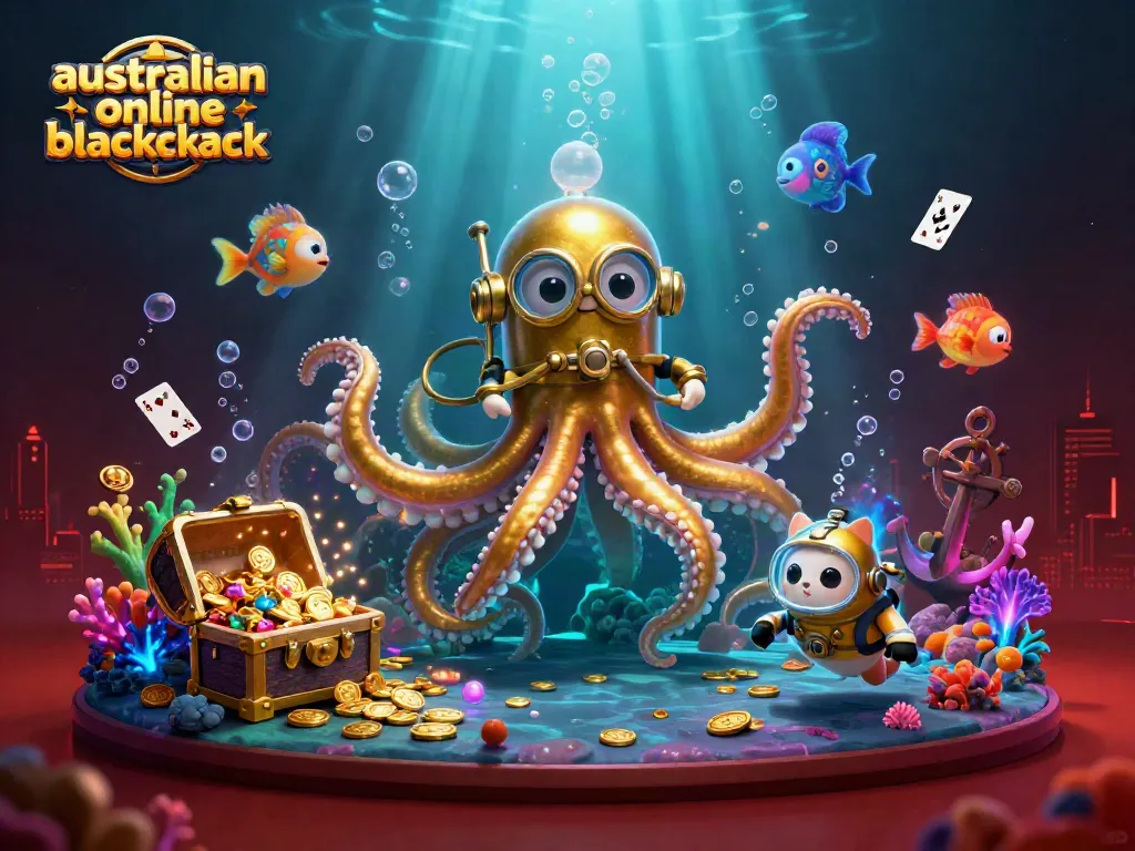 Experience thrilling australian online blackjack with vibrant 3D characters and casino elements.