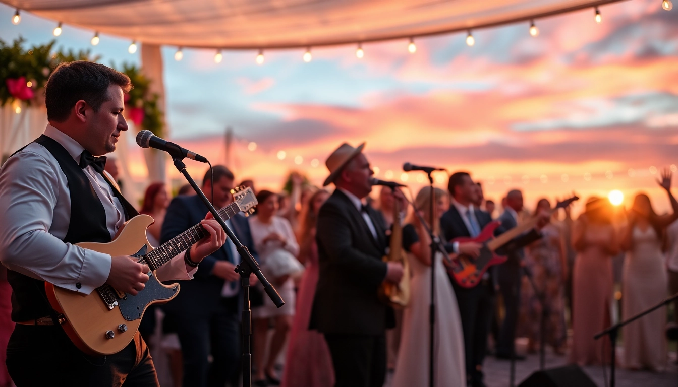 Formatie nunta energizing a wedding celebration with live music and dancing guests.
