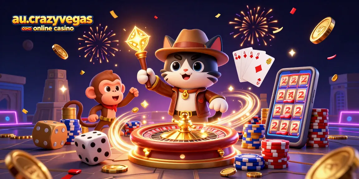 Play exciting games at au.crazyvegas.com online casino with a vibrant 3D scene filled with action.
