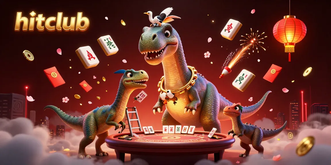 Engage with hitclub at a vibrant casino scene featuring a towering brontosaurus and dynamic gameplay elements.