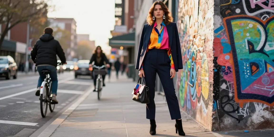 Consulente d'immagine mentre presenta un outfit unico in un contesto urbano, evidenziando il suo stile.
