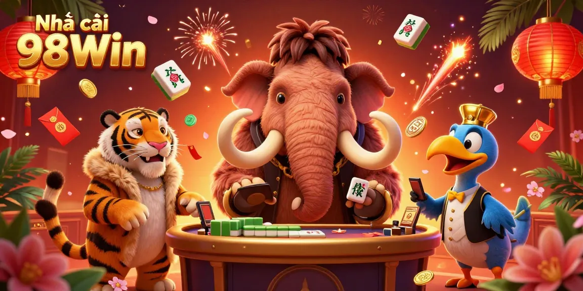 Engage at Nhà cái 98Win with vibrant casino atmosphere, featuring 3D characters and lively gaming elements.