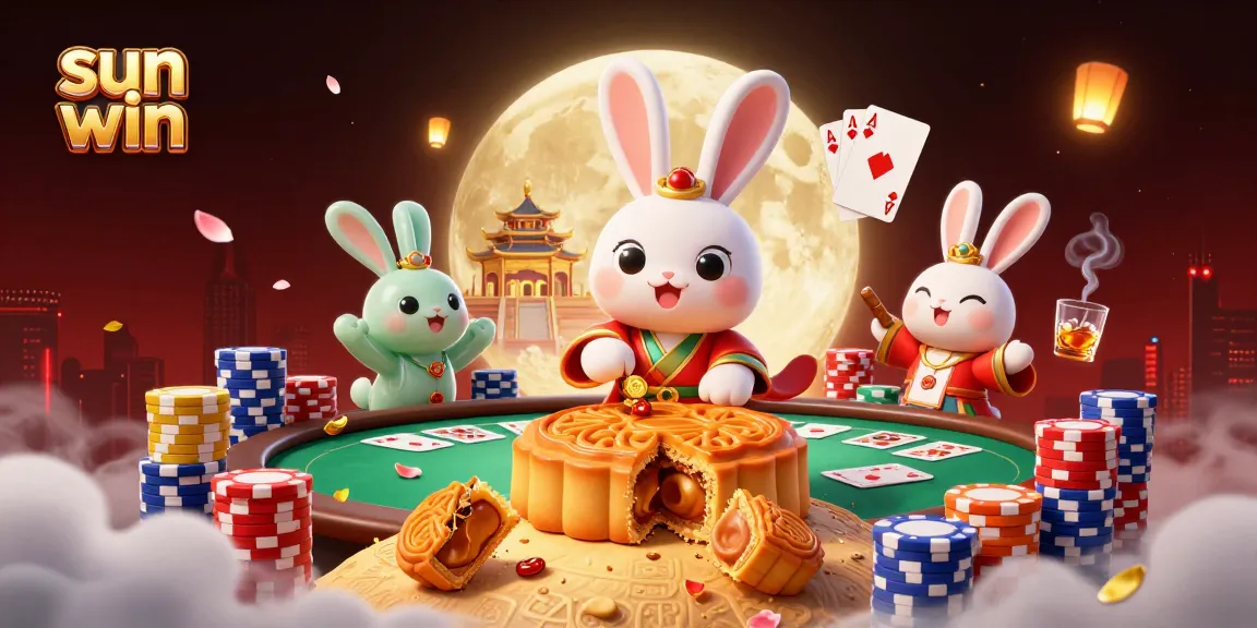 Experience the thrilling casino moments with sun win, featuring poker chips and an enchanting lunar scene.