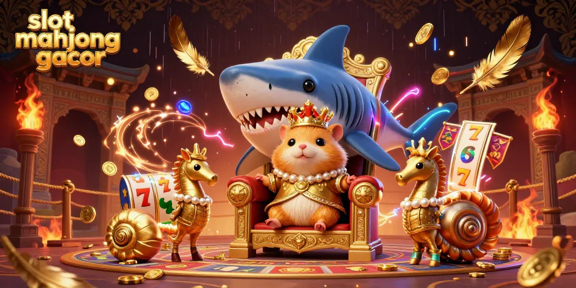 Engage with the action in slot mahjong gacor amidst a lavish casino scene featuring unique characters and dynamic game elements.