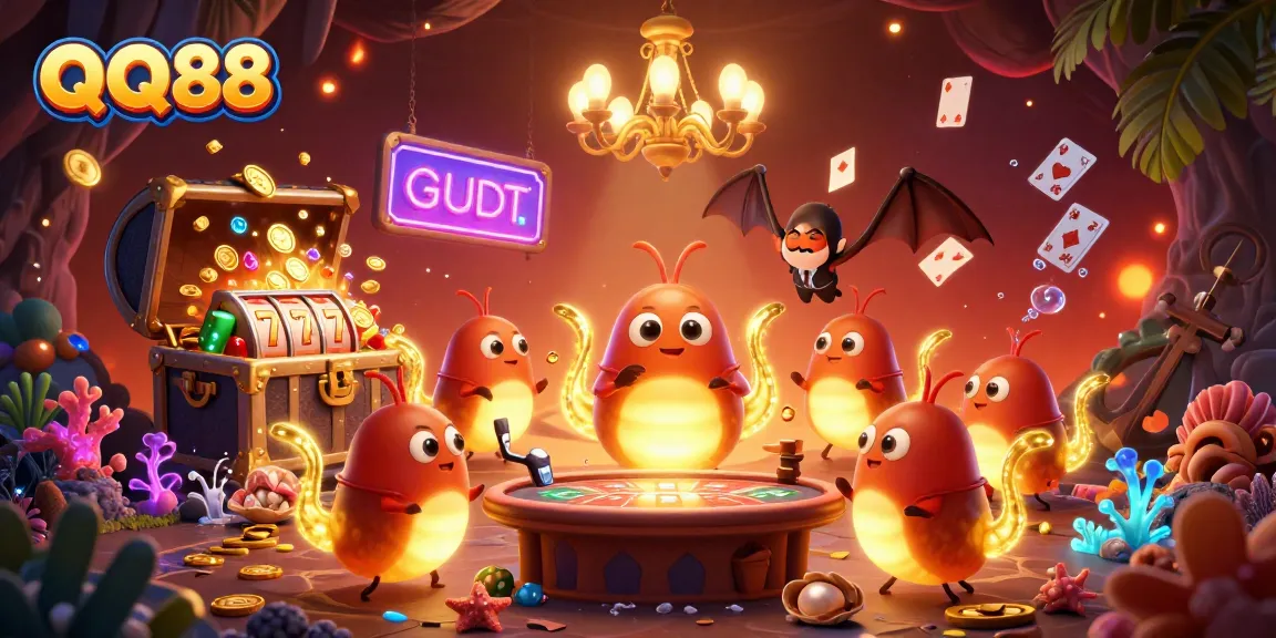 Experience thrilling gameplay at QQ88 with colorful glowing elements in this vibrant casino illustration.