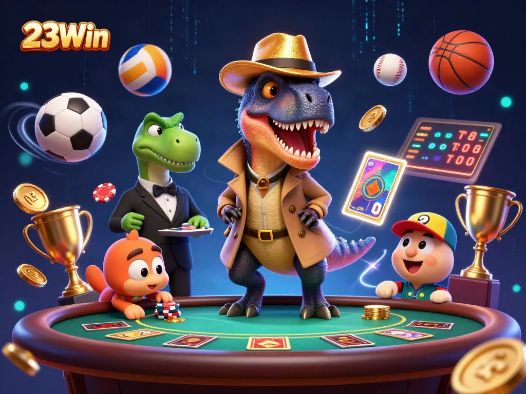 Engage in thrilling gameplay at 23Win casino with vibrant 3D characters and dynamic sports betting elements.