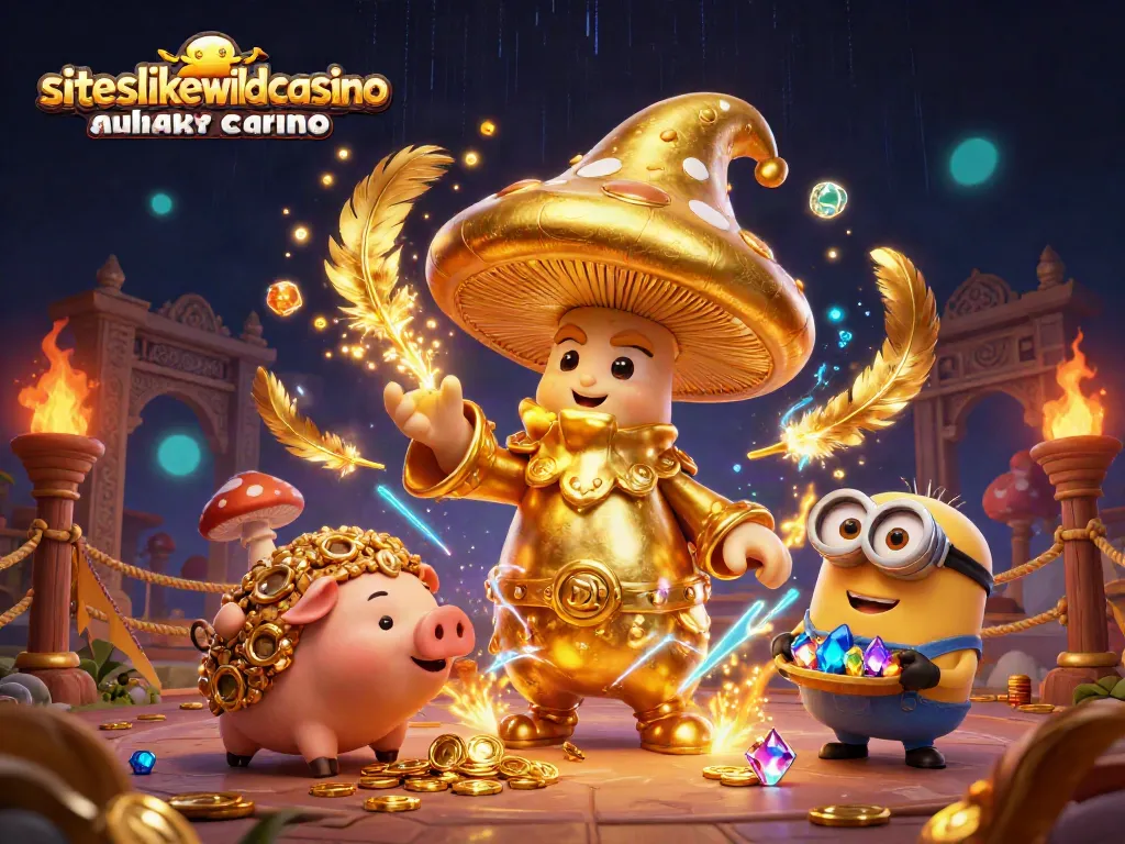 Engage with siteslikewildcasino's 3D cartoon wizard magic and treasure hunting in this vibrant casino scene.