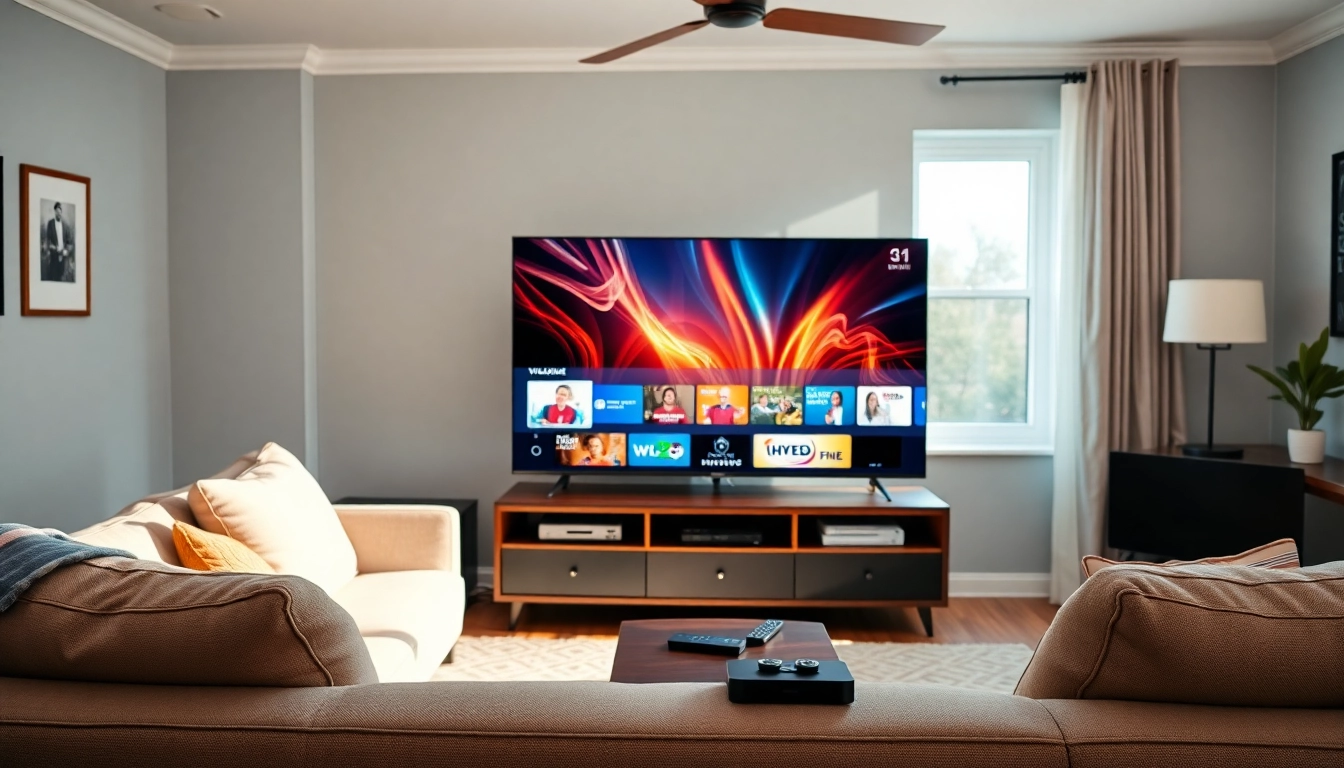 Enjoy FREE IPTV Trial with a sleek smart TV setup in a cozy living room.