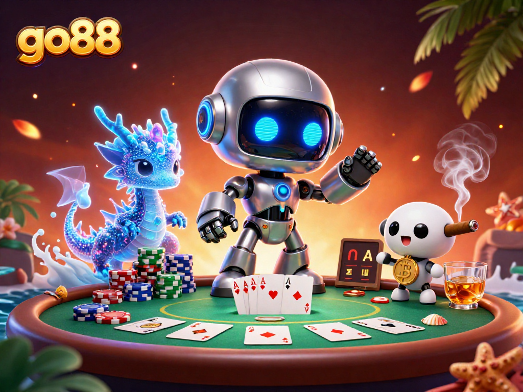 Experience the excitement of the go88 casino with a dynamic 3D illustration showcasing gaming action and vibrant characters.