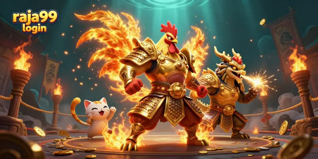 Engage in thrilling action with raja99 login featuring warriors and golden casino elements
