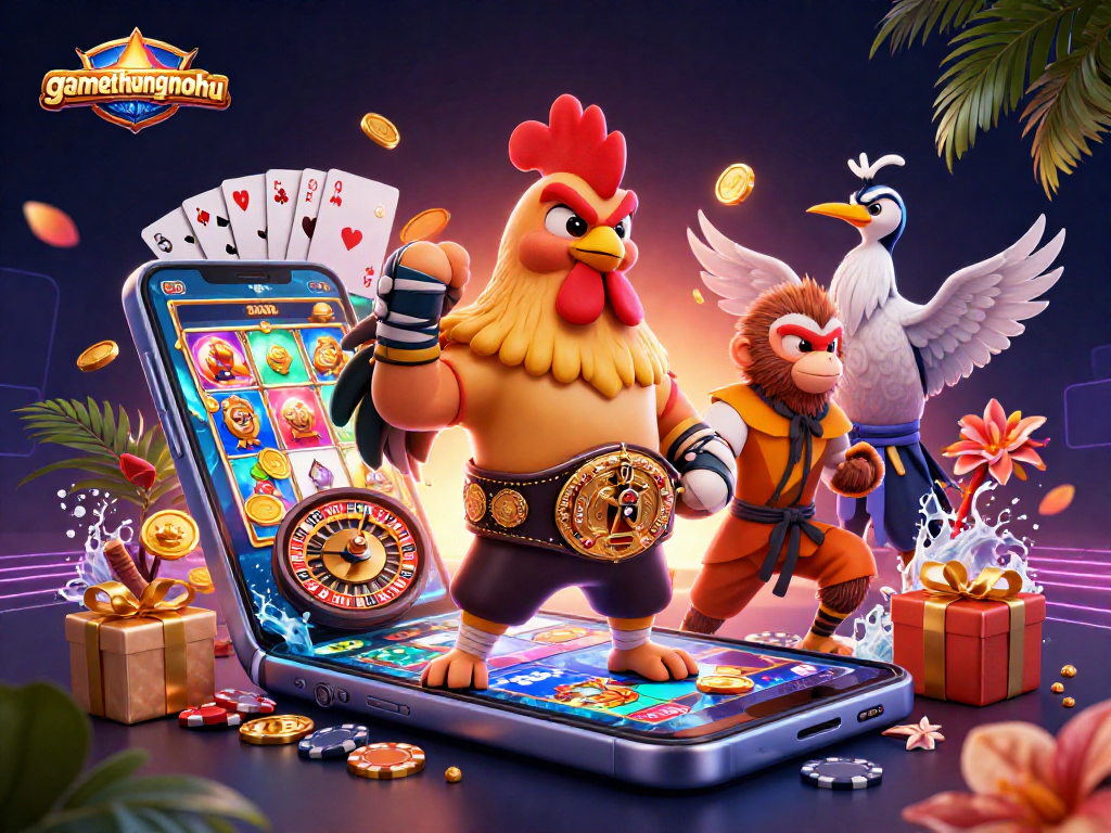 Experience gamethuongnohu with an exciting scene of characters amidst vibrant casino elements.