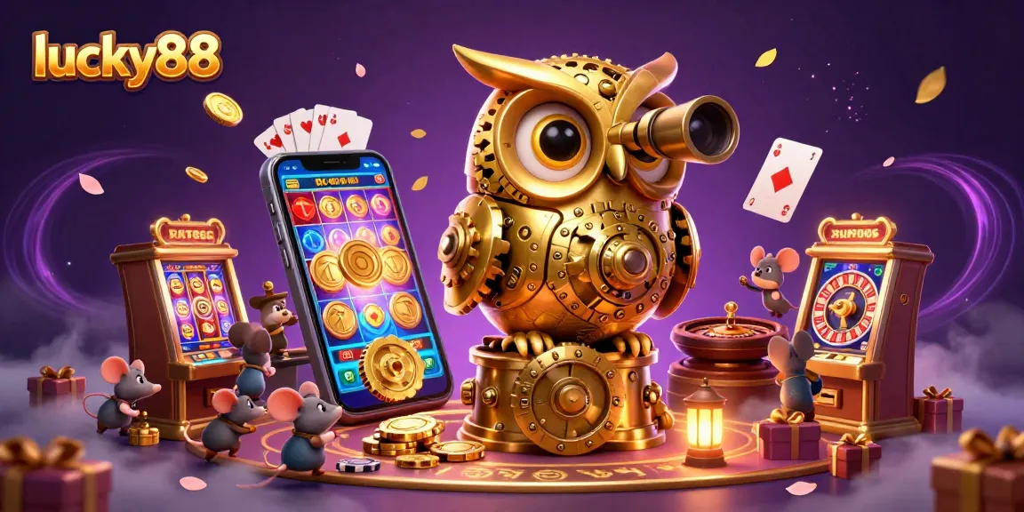 Experience exciting gameplay with lucky88 as a golden owl surveys a vibrant casino scene.