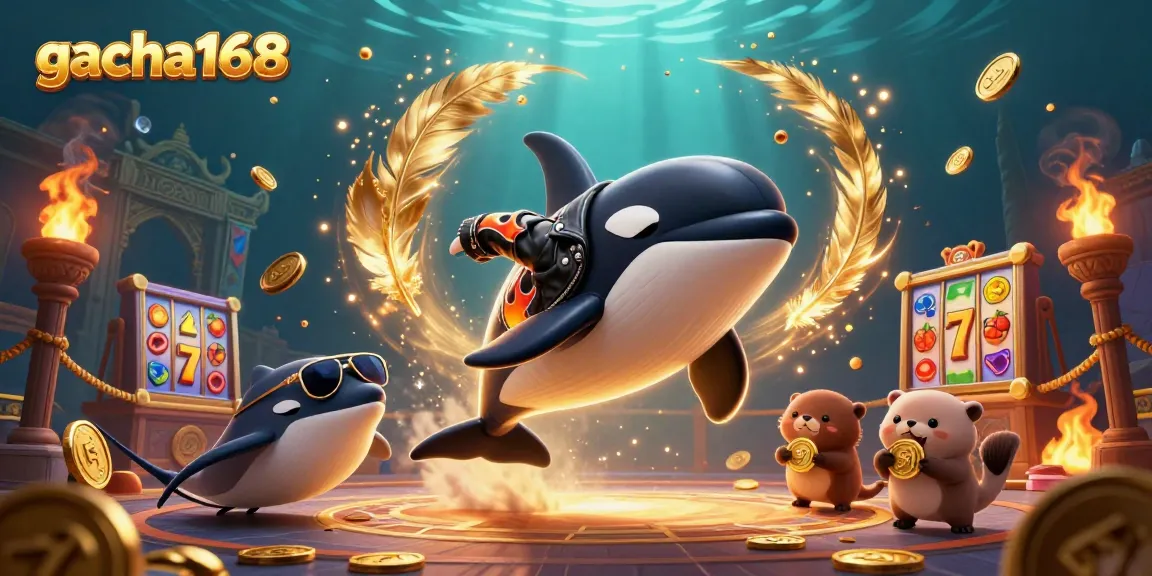 Experience gacha168 with a vibrant underwater casino world featuring playful characters and rich gaming symbols.