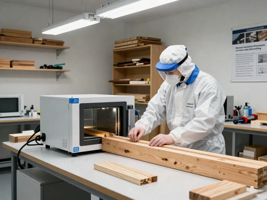 Innovative Shashel® microwave treatment for woodworm elimination in a modern workshop setting.