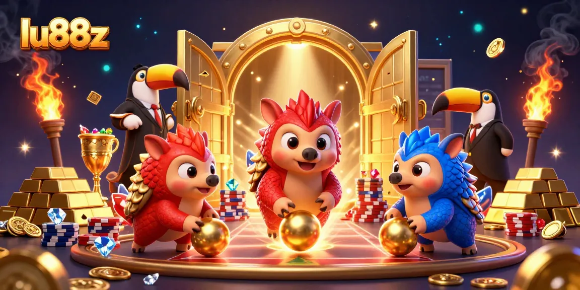 Engage in thrilling gameplay at lu88z with vibrant pangolins in a casino scene full of treasures.