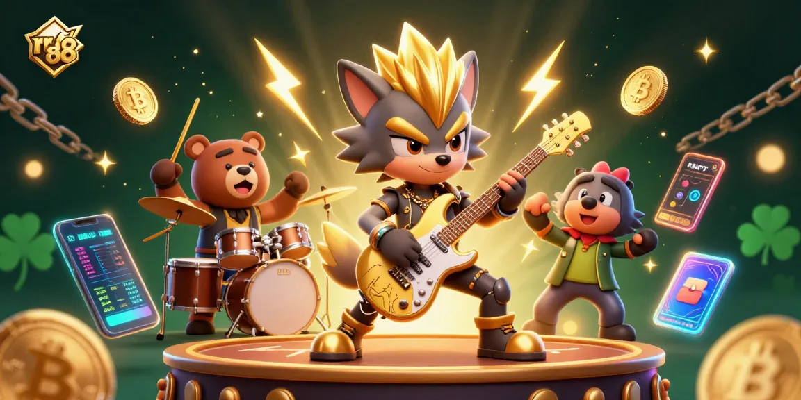 Engage with rr 88's vibrant casino experience featuring rock star characters and crypto elements.