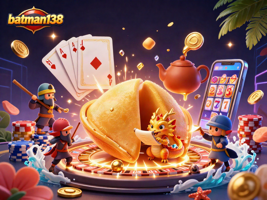 batman138 features a dynamic casino scene with golden coins, dragon, and roulette elements.