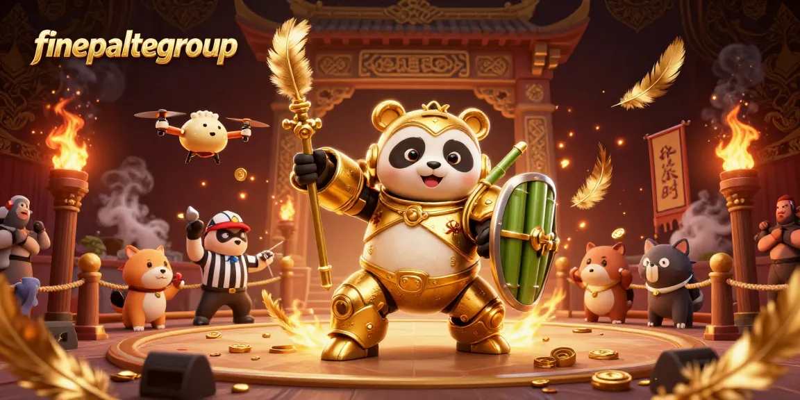 Watch the mech-suit golden panda in a lively arena at finepalategroup's exciting casino event.