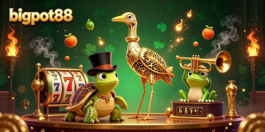 Menangkan permainan di bigpot88 dengan simbol slot beruntung dan efek cahaya yang dramatis.