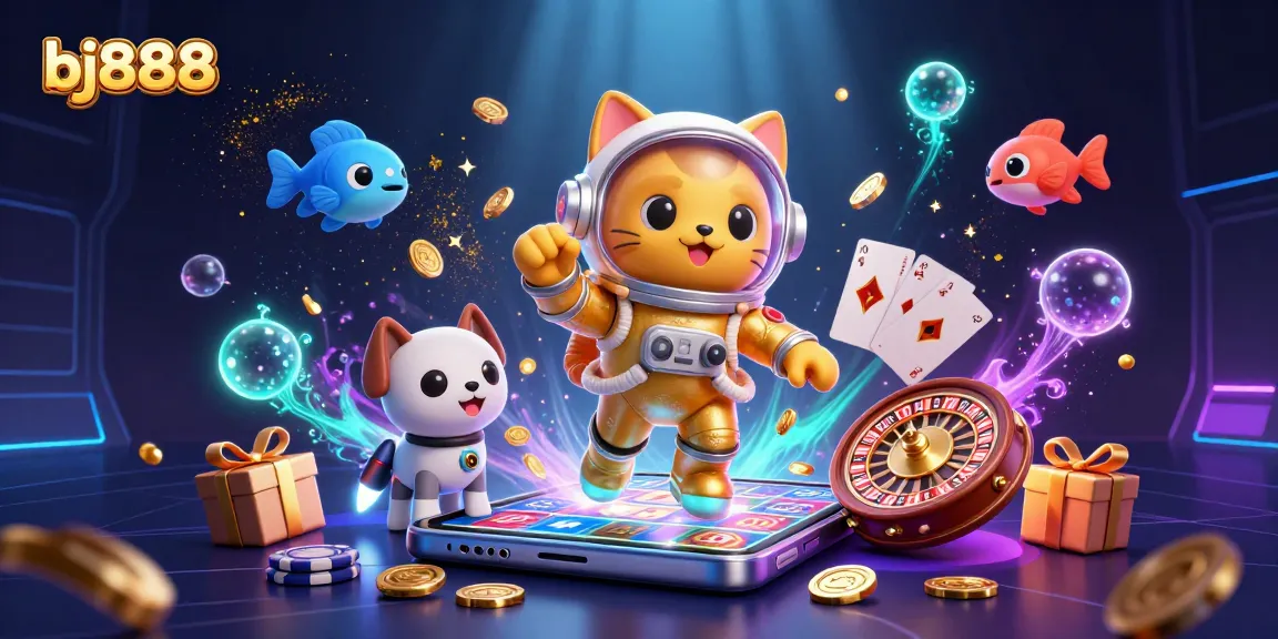 Experience the lively features of bj888 with a vibrant casino scene showcasing slot games and dynamic characters.