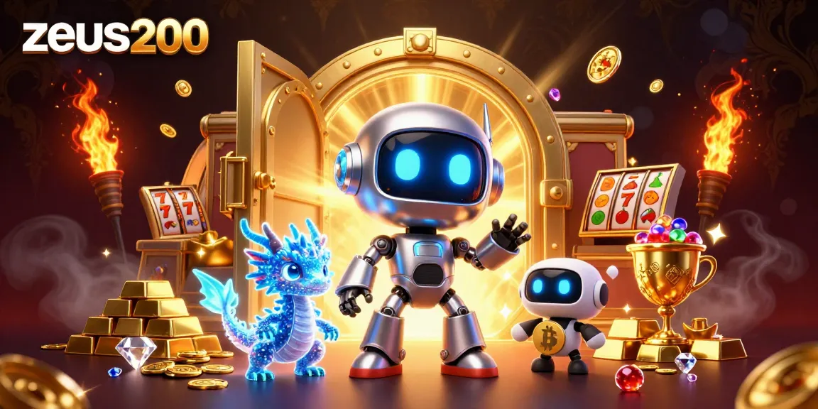 Menangkan jackpot di zeus200 dengan robot neon dan harta karun berkilau.