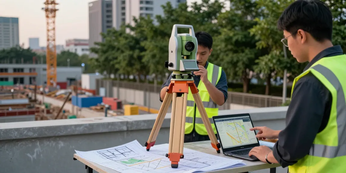 Surveyors as we all surveys measuring urban land with advanced equipment in London.