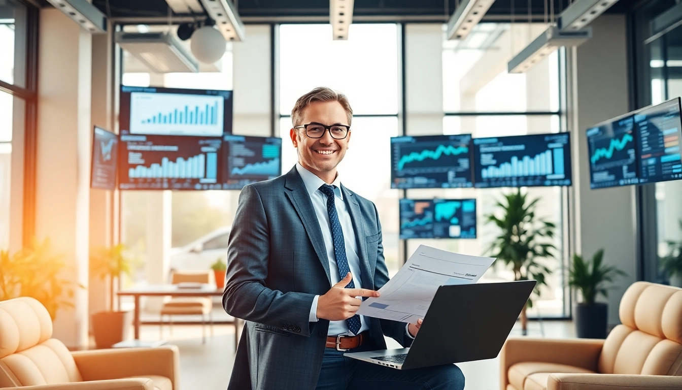 Engaging marketing director analyzing strategies in a bright office.