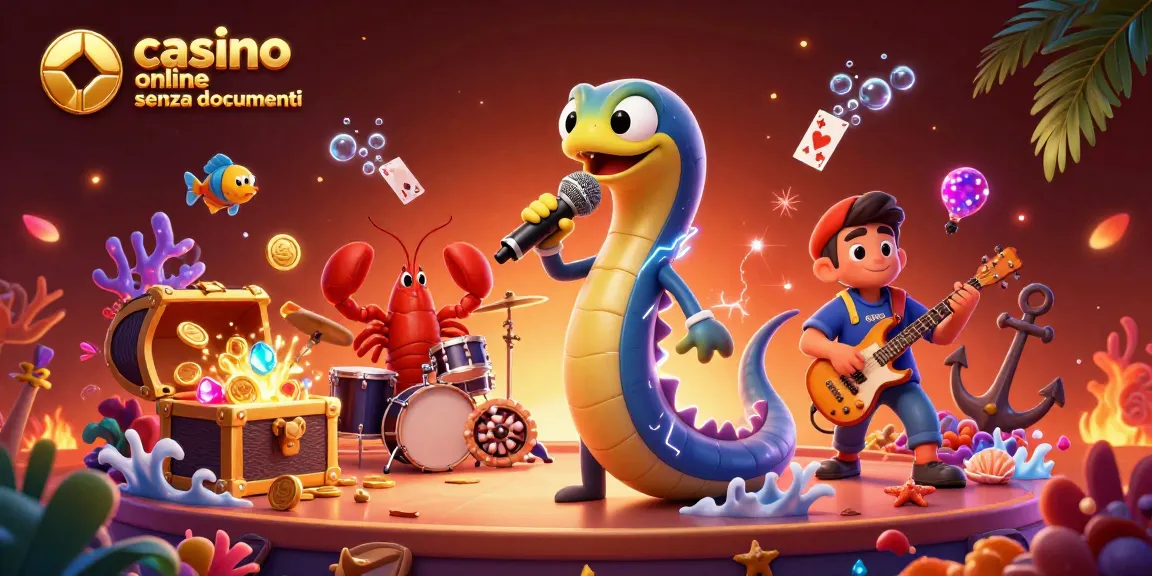 Scopri il casinò online senza documenti con un'illustrazione 3D vibrante di un'anguilla DJ, polpo e cavallo marino!