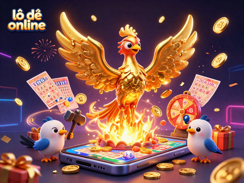 Engage in lô đề online with a captivating illustration featuring a golden phoenix and lottery elements!