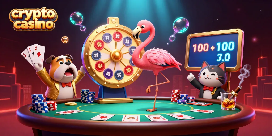 Jeu de casino crypto captivant avec un flamant rose et un bulldog, illustrant l'excitation du jeu.