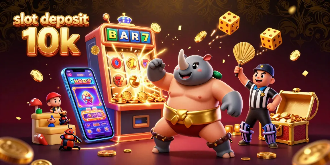 Engage with the vibrant slot deposit 10k game featuring a rhinoceros beetle champion and jackpot coins flying.