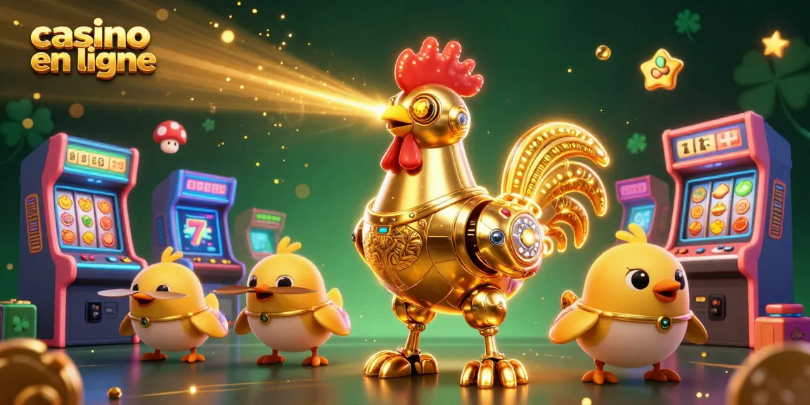 Jouer au casino en ligne avec des robots et des machines à sous colorées dans une illustration dynamique.