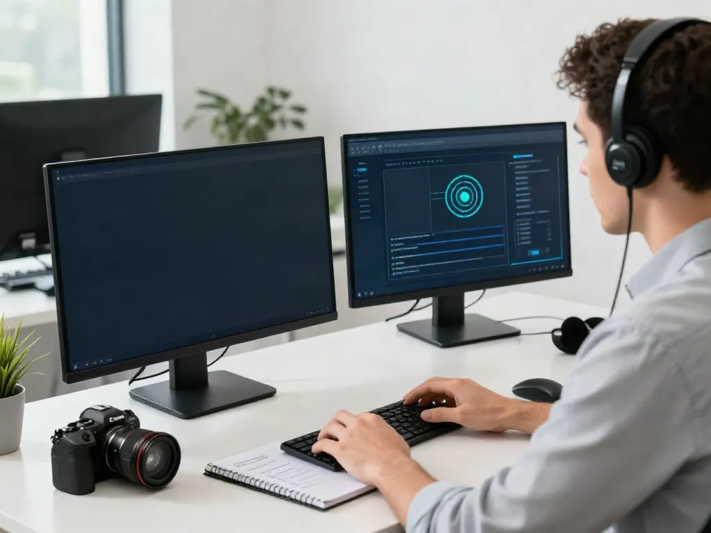 Deepfake protected Online Video Calls in a secure professional setting with technology enhancing safety protocols.
