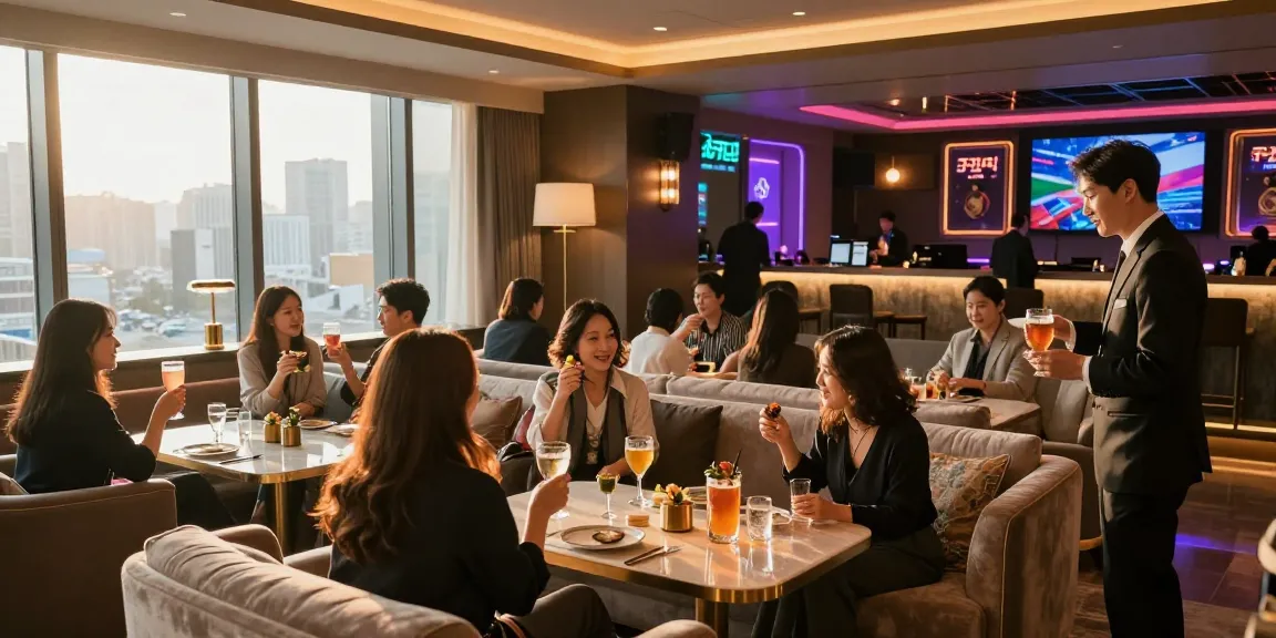 강남 구구단의 고급스러운 분위기에서 손님들이 프라이빗 룸을 즐기는 장면