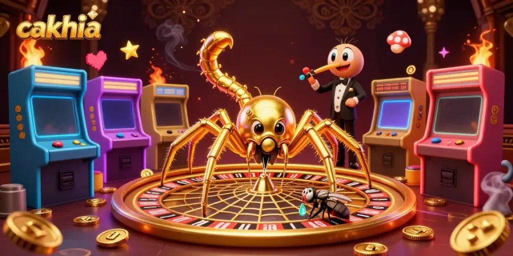 Experience cakhia's golden roulette in an engaging 3D casino scene with vibrant game elements.