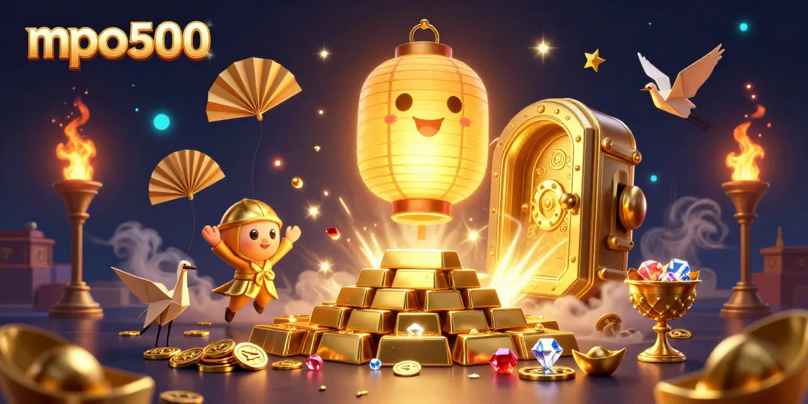 Experience thrilling wins with mpo500 in a dynamic casino scene filled with gold treasures and lucky symbols.