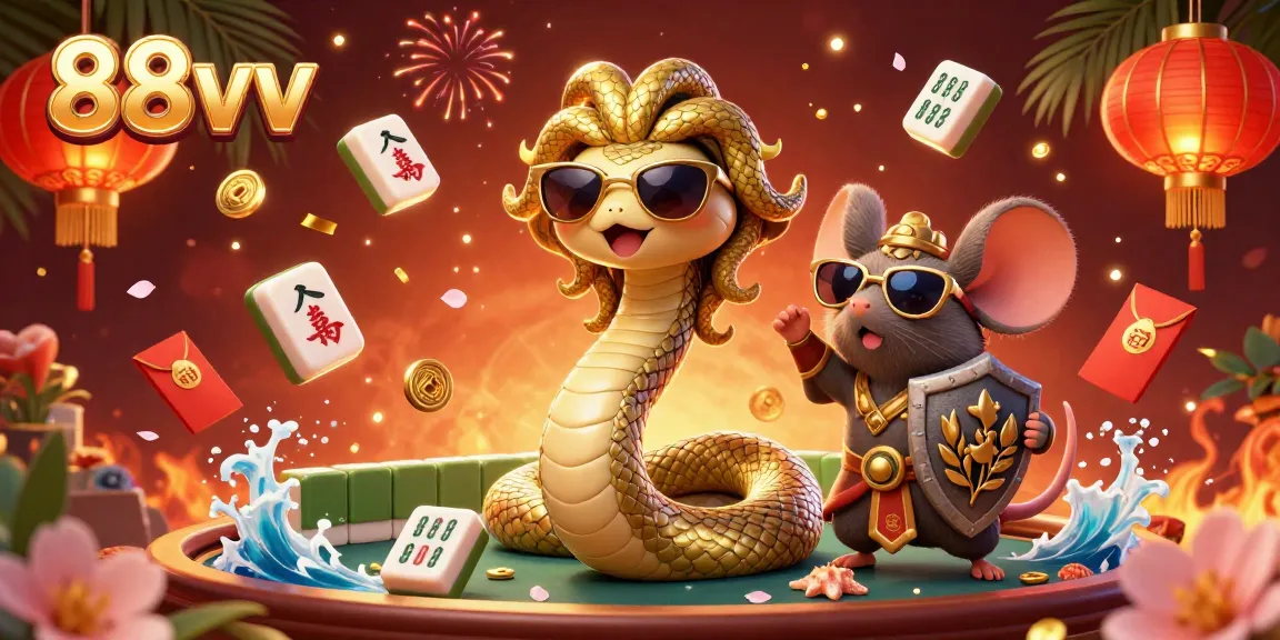 Join the 88vv casino fun with a vibrant 3D illustration featuring Medusa and a warrior mouse.