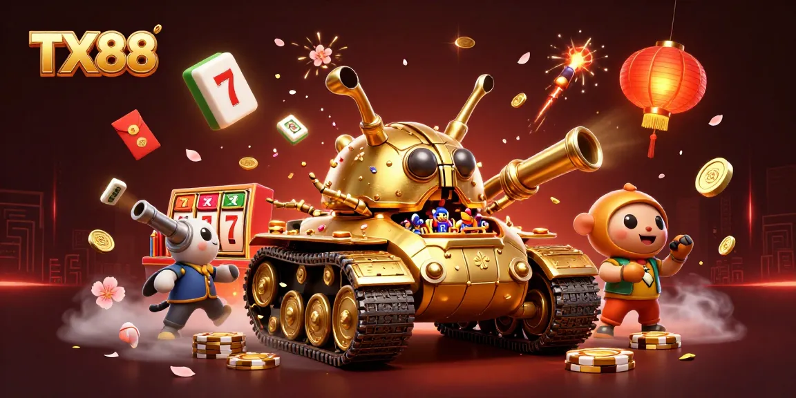 Engage in vibrant casino action with TX88's golden beetle tank and lively slot elements!