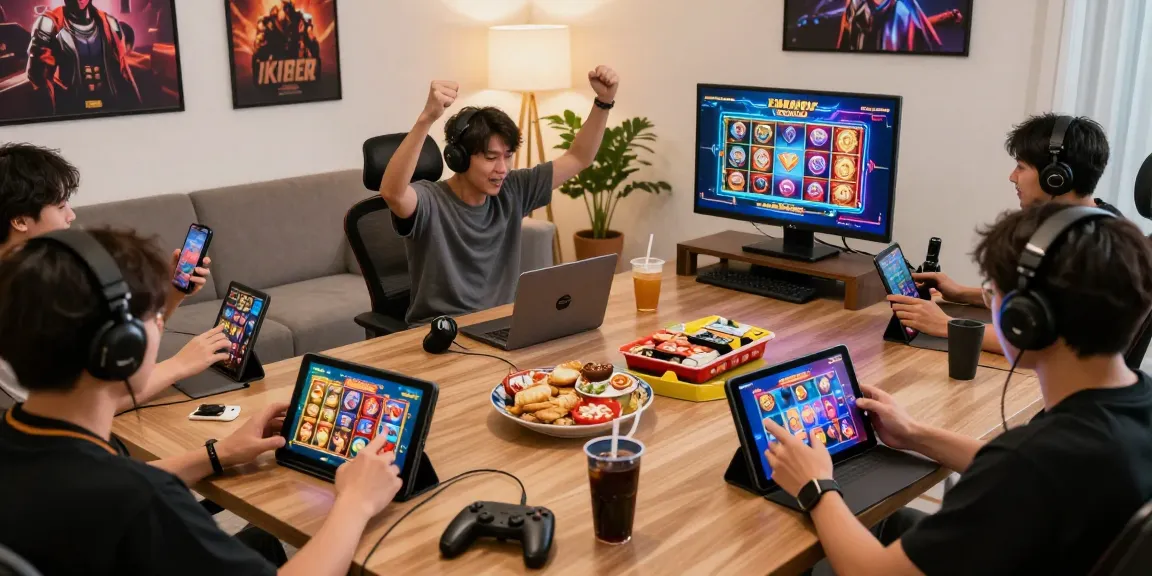 Players enjoying mobile gaming on the MANTRA88 platform, celebrating wins with vibrant screens and modern gadgets.