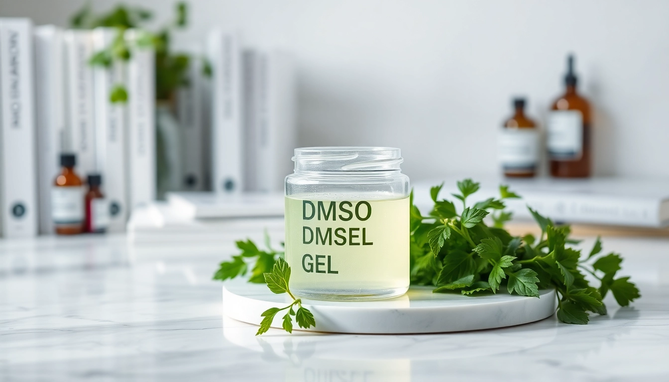 Applying DMSO gel in a serene setting with natural elements and modern design.