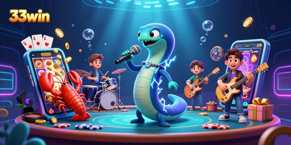 Experience thrilling gaming action with 33win's vibrant underwater casino and dynamic characters.