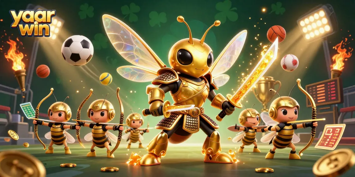 Engage with the yaar win spirit as a golden hornet showcases sports betting excitement through vibrant 3D artwork.