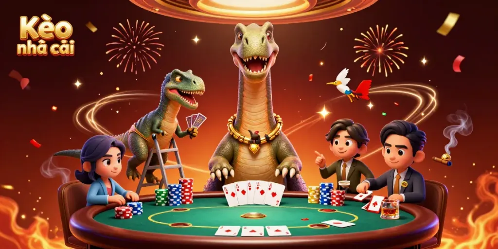Engage with Kèo nhà cái through a vibrant and dynamic illustration depicting a lively casino scene.