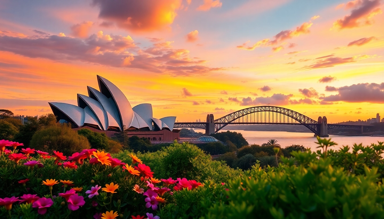 Visit Australia's stunning Sydney skyline featuring the iconic Opera House and Harbour Bridge.