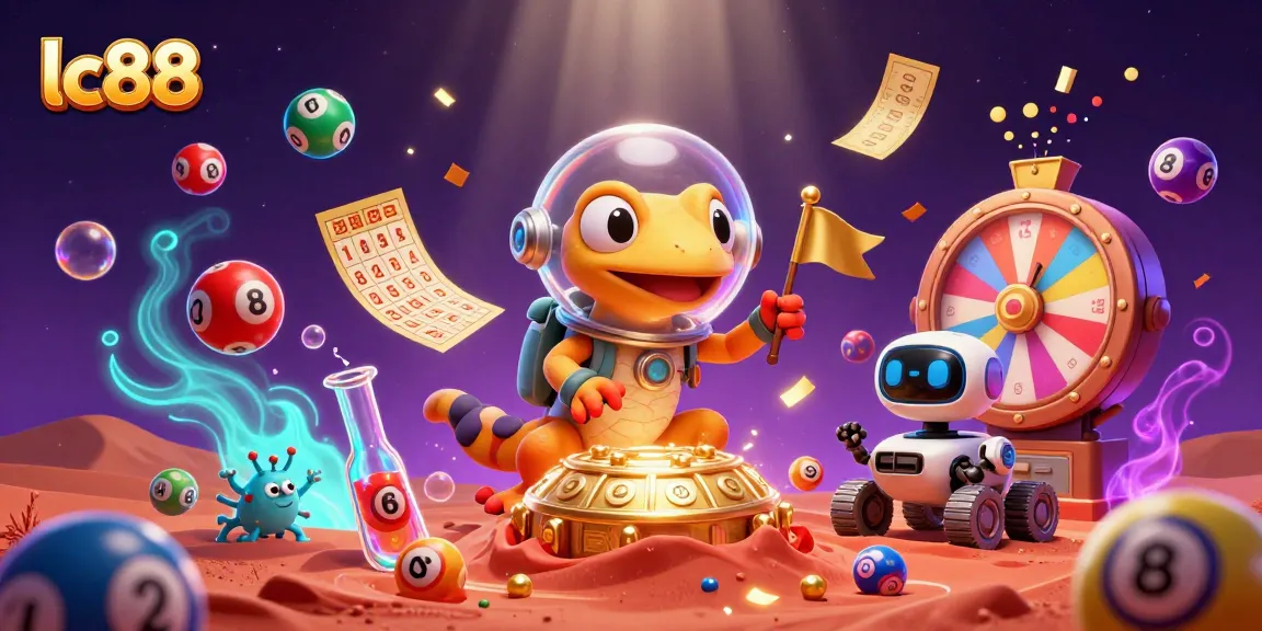 Engage with lc88's thrilling gaming experience amidst vibrant casino elements and Martian adventures.