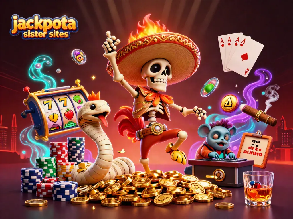 Engage with thrilling gameplay at jackpota sister sites showcasing vibrant casino characters in a dynamic scene.