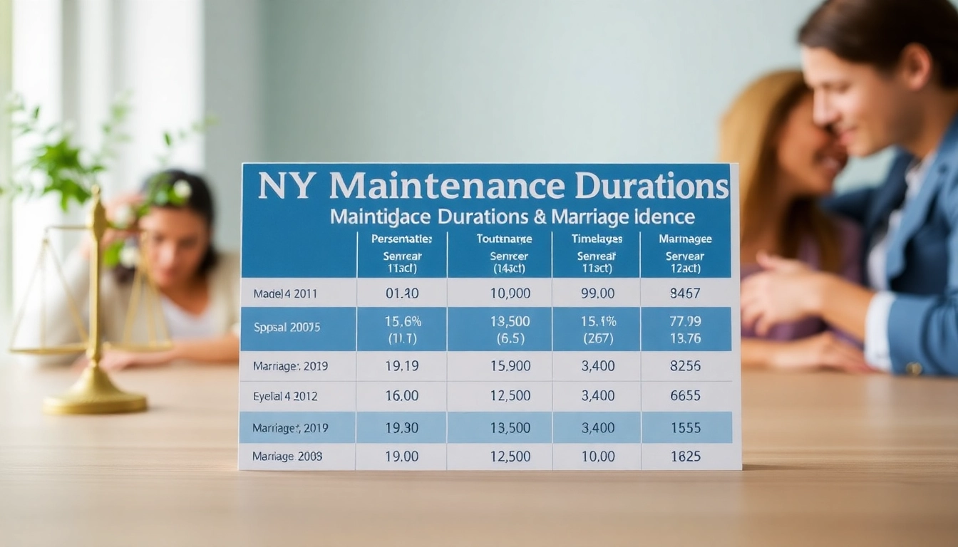 View NY maintenance duration guidelines table outlining spousal support duration based on marriage length.