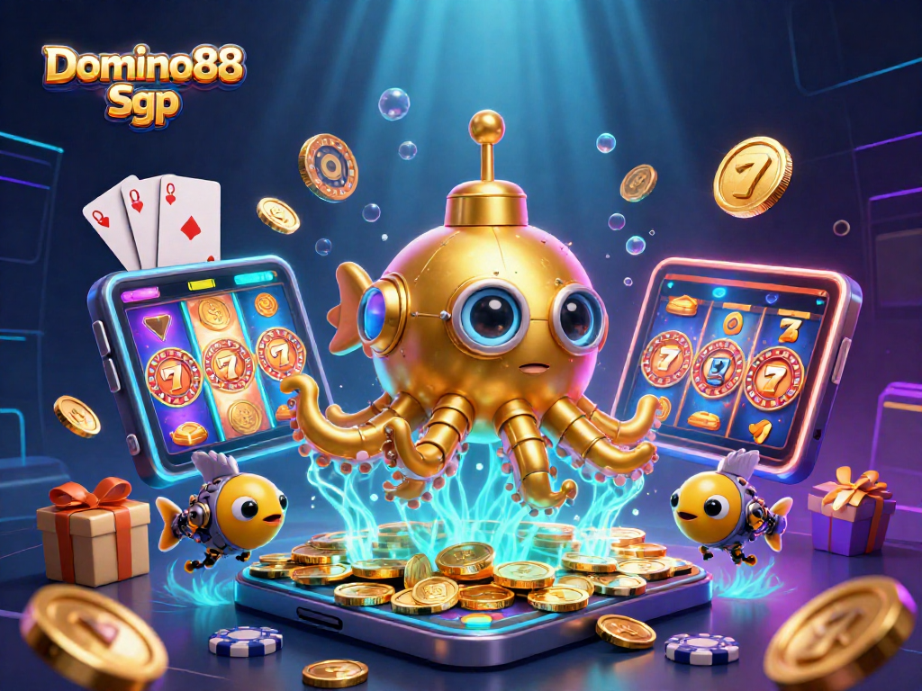Experience thrilling gameplay with Domino88 Sgp where a golden kraken submarine surfaces in a sea of coins.