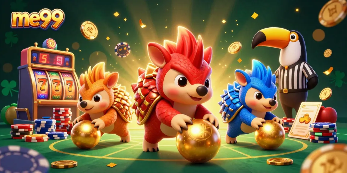 Experience thrilling gameplay at me99, where rival pangolins roll through poker chips in an exciting casino scene.