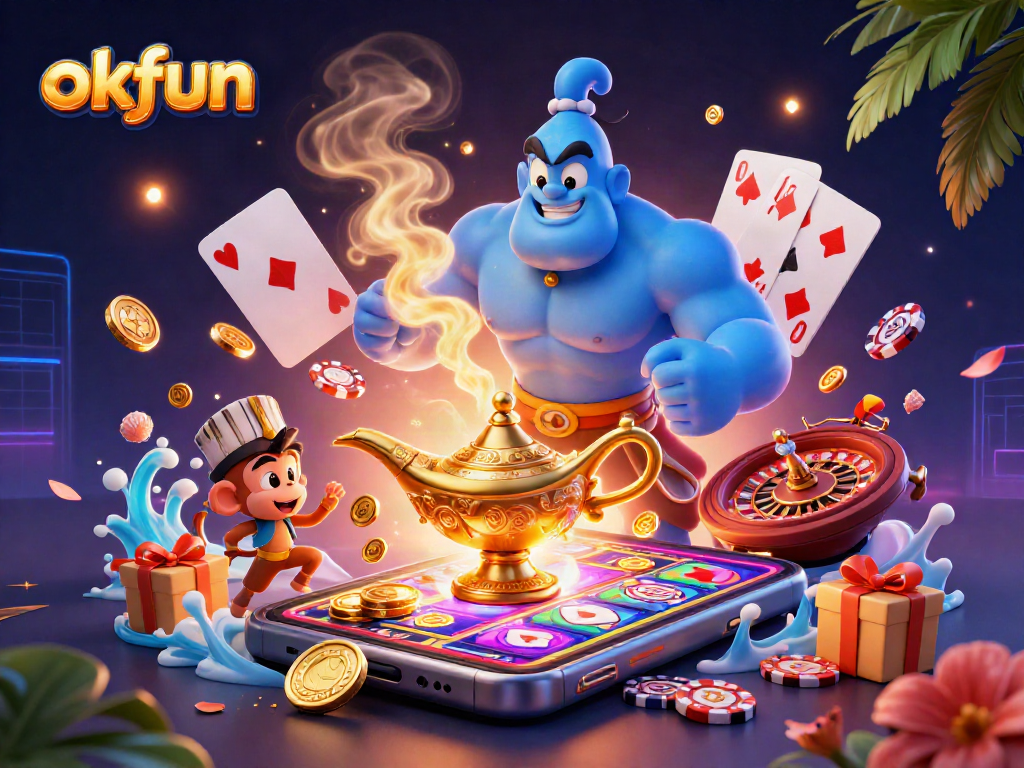 Spin vibrant slot games and win with okfun's thrilling casino experience featuring characters and action.